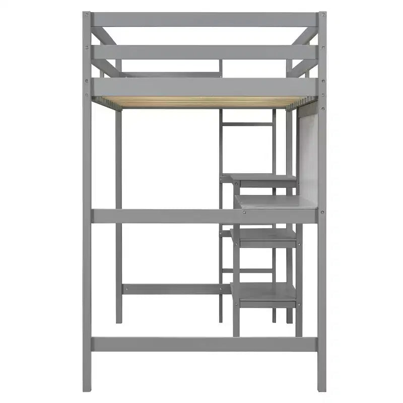 Letto a soppalco in legno con scaffali, scrivania e lavagna - ModernLuxe