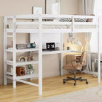 Letto a soppalco in legno con scaffali, scrivania e lavagna - ModernLuxe