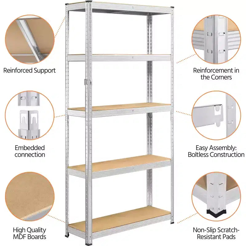 Yaheetech 2 Pezzi Scaffale Metallico a 5 Ripiani Regolabile