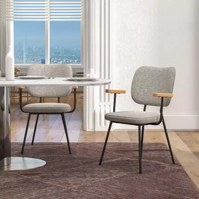 Costway Set di 2 Sedie da Pranzo Moderne in Lino, Imbottite, Poltrone da Cucina con Braccioli Grigio/Arancione