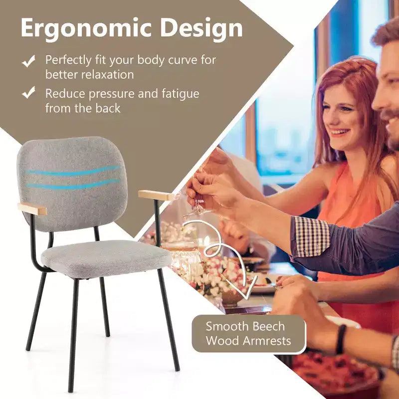 Costway Set di 2 Sedie da Pranzo Moderne in Lino, Imbottite, Poltrone da Cucina con Braccioli Grigio/Arancione