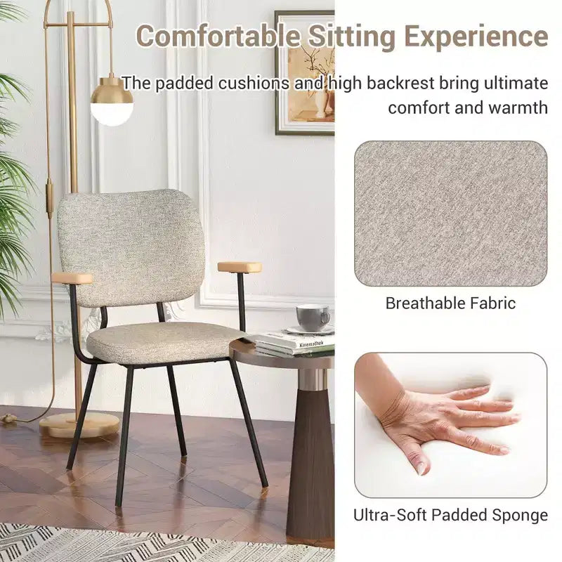 Costway Set di 2 Sedie da Pranzo Moderne in Lino, Imbottite, Poltrone da Cucina con Braccioli Grigio/Arancione