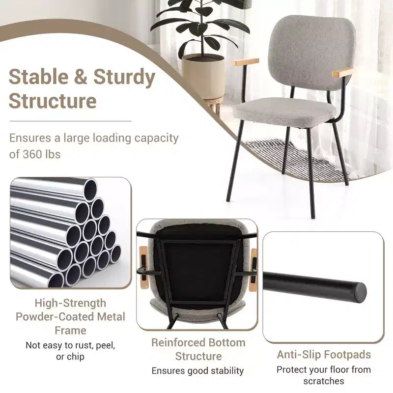 Costway Set di 2 Sedie da Pranzo Moderne in Lino, Imbottite, Poltrone da Cucina con Braccioli Grigio/Arancione