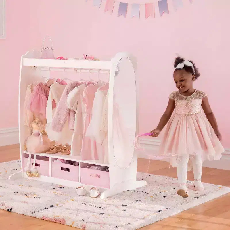 Guidecraft Kids' Dress Up Storage - Bianco: Armadio per Travestimenti, Guardaroba per Costumi e Organizzatore di Vestiti con Specchio e Appendiabiti