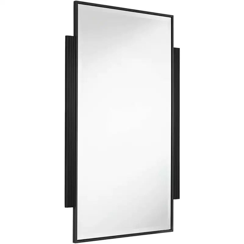 Specchio da parete decorativo rettangolare Noble Park Gareth, moderno, con bordo smussato, cornice in metallo nero e legno, 27" di larghezza, per bagno, camera da letto, casa