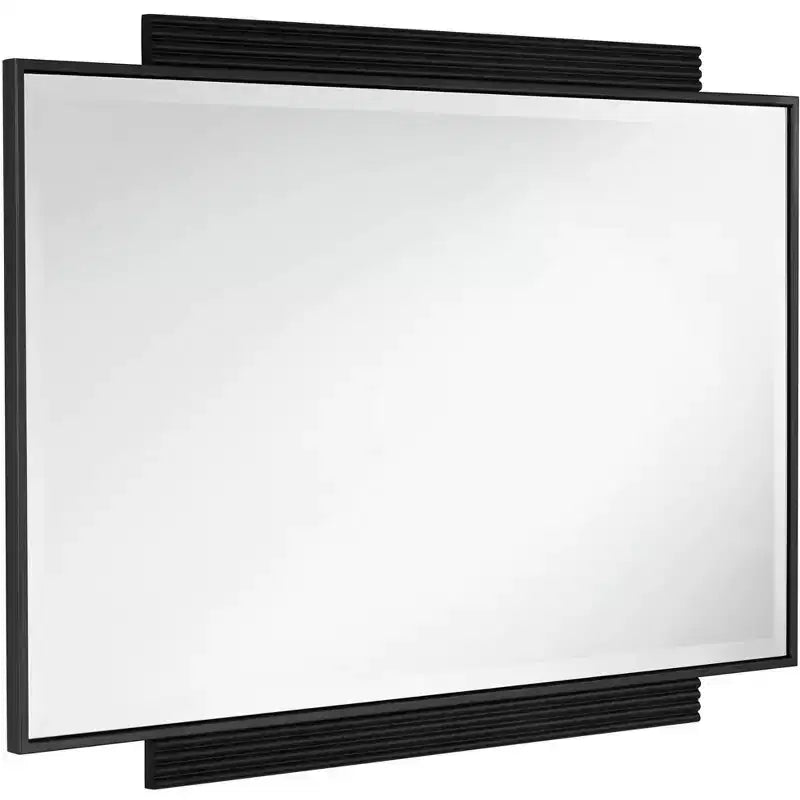 Specchio da parete decorativo rettangolare Noble Park Gareth, moderno, con bordo smussato, cornice in metallo nero e legno, 27" di larghezza, per bagno, camera da letto, casa