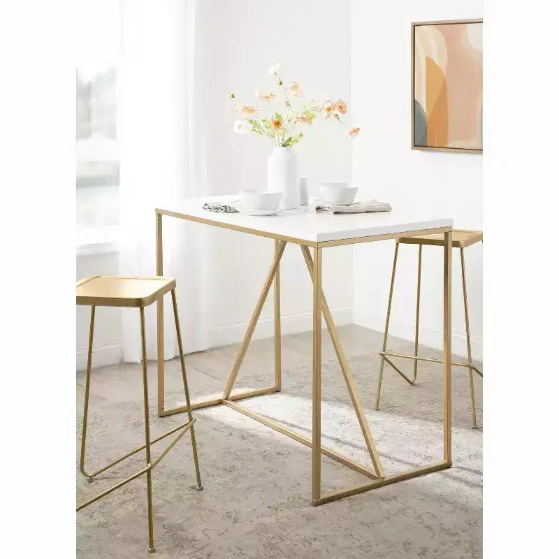 Tavolo da pub rettangolare Kate and Laurel Truss in MDF, 42x24x36, bianco e oro