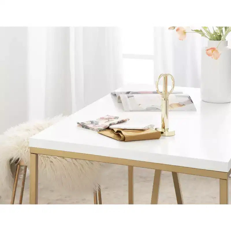 Tavolo da pub rettangolare Kate and Laurel Truss in MDF, 42x24x36, bianco e oro