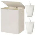 WOWLIVE 154-Liter Fabric 2-Section Collapsible Double Laundry Basket Storage Hamper with Lid and Removable Bags for Bedroom, Dorm, and Bathroom
