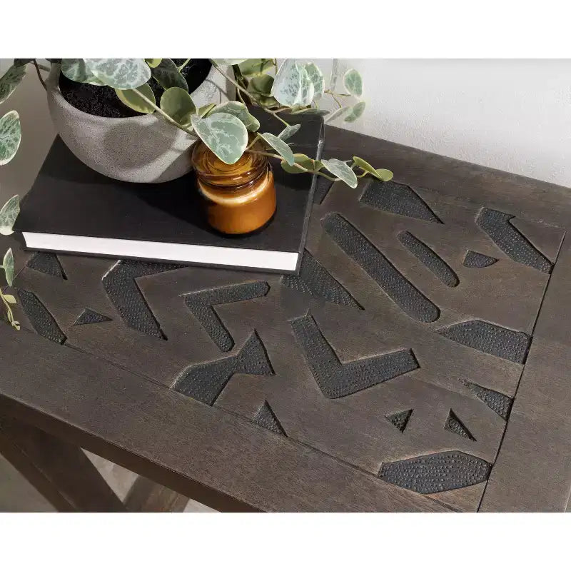 Tavolino rettangolare in legno Kate and Laurel Elyria, 20x14x26, grigio inciso