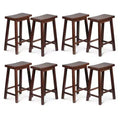 PJ Wood Classic Saddle-Seat 24 Tall Kitchen Counter Stools for Homes, Dining Spaces, and Bars w/ Backless Seats, 4 Square Legs, Walnut (Set of 8)