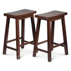 Sgabelli da cucina PJ Wood Classic Saddle-Seat da 61 cm per case, sale da pranzo e bar con sedili senza schienale, 4 gambe quadre, noce (set da 8)