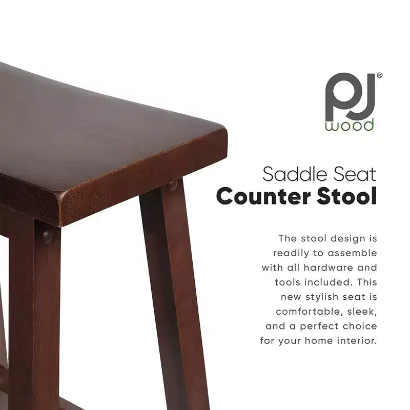 Sgabelli da cucina PJ Wood Classic Saddle-Seat da 61 cm per case, sale da pranzo e bar con sedili senza schienale, 4 gambe quadre, noce (set da 8)