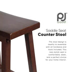 Sgabelli da cucina PJ Wood Classic Saddle-Seat da 61 cm per case, sale da pranzo e bar con sedili senza schienale, 4 gambe quadre, noce (set da 8)