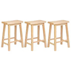 PJ Wood Classic Saddle-Seat 29 Tall Kitchen Counter Stool for Homes, Dining Spaces, and Bars w/Backless Seat, 4 Square Legs, Natural (3 Pack)