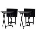 PJ Wood Conventional Solid and Sturdy Wood Construction Portable Folding TV Snack Tray Table Desk Serving Stand, Black (4-Piece Set)