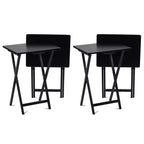 PJ Wood Conventional Solid and Sturdy Wood Construction Portable Folding TV Snack Tray Table Desk Serving Stand, Black (4-Piece Set)