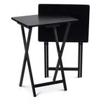 PJ Wood, Struttura in Legno Massiccio e Robusto, Tavolino Pieghevole Portatile per TV, Tavolino da Salotto, Supporto di Servizio, Nero (Set da 4 Pezzi)