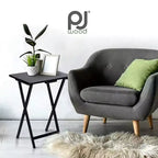 PJ Wood, Struttura in Legno Massiccio e Robusto, Tavolino Pieghevole Portatile per TV, Tavolino da Salotto, Supporto di Servizio, Nero (Set da 4 Pezzi)