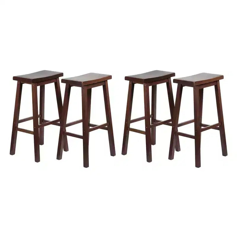 PJ Wood Classic Saddle Seat 29 Tall Kitchen Counter Stools for Homes, Dining Spaces, and Bars w/ Backless Seats & 4 Square Legs, Walnut (Set of 4)