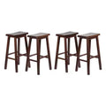 PJ Wood Classic Saddle Seat 29 Tall Kitchen Counter Stools for Homes, Dining Spaces, and Bars w/ Backless Seats & 4 Square Legs, Walnut (Set of 4)