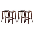 PJ Wood Classic Saddle Seat 29 Tall Kitchen Counter Stools for Homes, Dining Spaces, and Bars w/ Backless Seats & 4 Square Legs, Walnut (Set of 4)