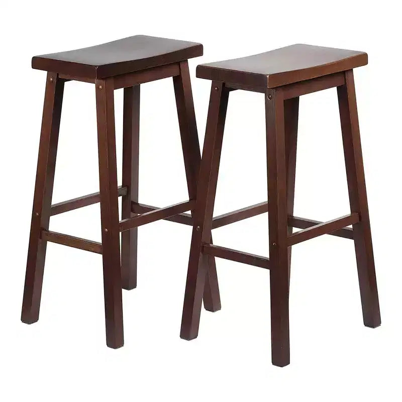 Sgabelli PJ Wood da 29" con seduta a sella, per bancone cucina, case, sale da pranzo e bar, senza schienale e con 4 gambe quadre, noce (set da 4)