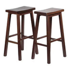 Sgabelli PJ Wood da 29" con seduta a sella, per bancone cucina, case, sale da pranzo e bar, senza schienale e con 4 gambe quadre, noce (set da 4)