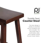 Sgabelli PJ Wood da 29" con seduta a sella, per bancone cucina, case, sale da pranzo e bar, senza schienale e con 4 gambe quadre, noce (set da 4)