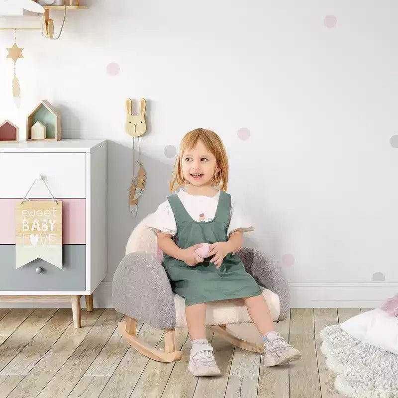 Divano Qaba Kids, Poltroncina a Dondolo per Bambini con Solida Struttura in Legno, Tessuto in Finto Pile di Agnello per Asilo Nido, Scuola Materna, Sala Giochi, Camera da Letto