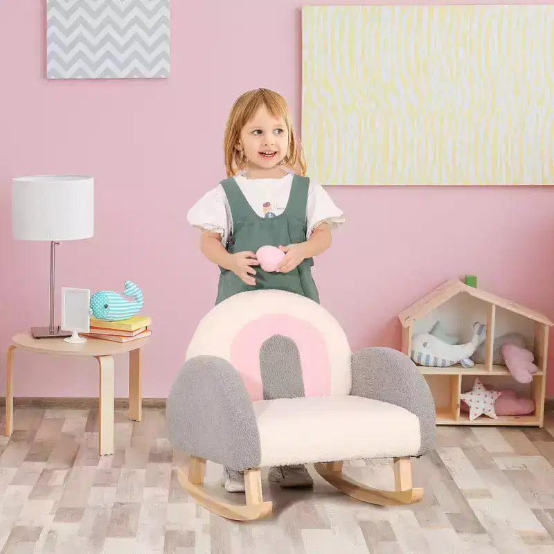 Divano Qaba Kids, Poltroncina a Dondolo per Bambini con Solida Struttura in Legno, Tessuto in Finto Pile di Agnello per Asilo Nido, Scuola Materna, Sala Giochi, Camera da Letto