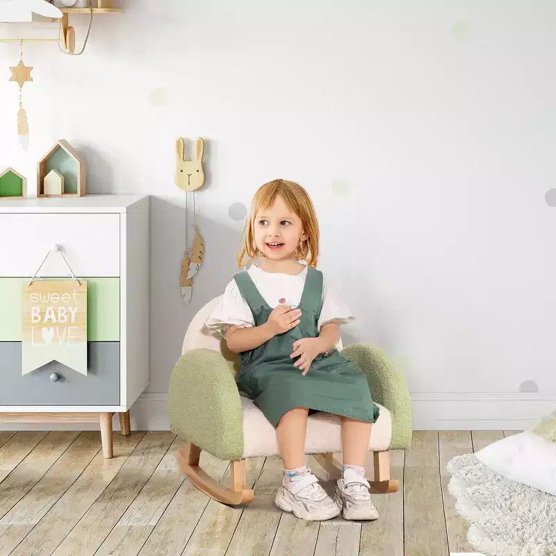 Divano Qaba Kids, Poltroncina a Dondolo per Bambini con Solida Struttura in Legno, Tessuto in Finto Pile di Agnello per Asilo Nido, Scuola Materna, Sala Giochi, Camera da Letto