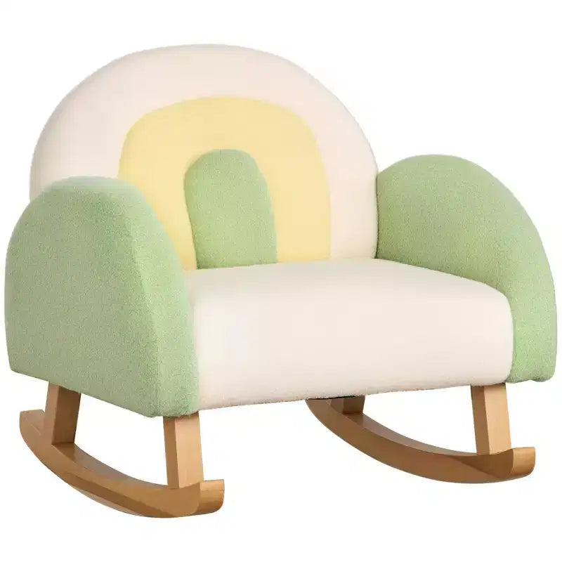 Divano Qaba Kids, Poltroncina a Dondolo per Bambini con Solida Struttura in Legno, Tessuto in Finto Pile di Agnello per Asilo Nido, Scuola Materna, Sala Giochi, Camera da Letto