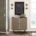 Mobiletto contenitore Kova in legno e rattan - Nathan James