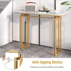 Costway Consolle da 43,5'' con Finto Marmo, Tavolo da Ingresso/Divano con Gambe in Metallo, Soggiorno Nero/Oro