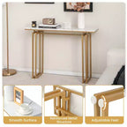 Costway Consolle da 43,5'' con Finto Marmo, Tavolo da Ingresso/Divano con Gambe in Metallo, Soggiorno Nero/Oro