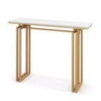 Costway Consolle da 43,5'' con Finto Marmo, Tavolo da Ingresso/Divano con Gambe in Metallo, Soggiorno Nero/Oro