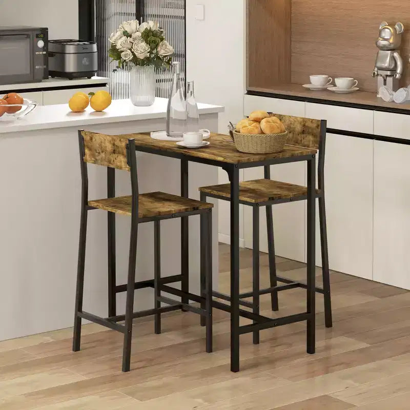 HOMCOM Set da 3 Pezzi Tavolo da Bar Industriale, Set da Pranzo per Cucina Altezza Bancone con Sgabelli da Bar per Piccoli Spazi, per Sala da Pranzo, Soggiorno, Appartamento