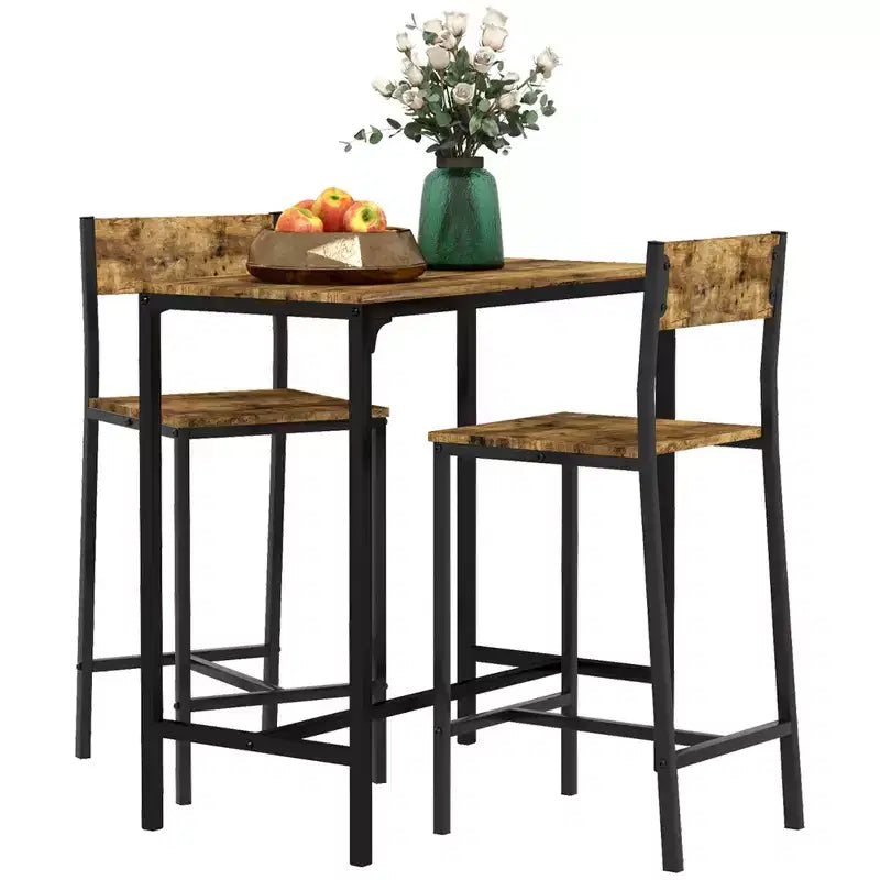 HOMCOM Set da 3 Pezzi Tavolo da Bar Industriale, Set da Pranzo per Cucina Altezza Bancone con Sgabelli da Bar per Piccoli Spazi, per Sala da Pranzo, Soggiorno, Appartamento