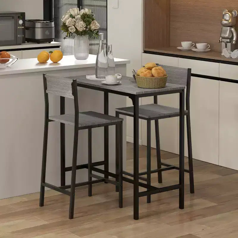HOMCOM Set da 3 Pezzi Tavolo da Bar Industriale, Set da Pranzo per Cucina Altezza Bancone con Sgabelli da Bar per Piccoli Spazi, per Sala da Pranzo, Soggiorno, Appartamento