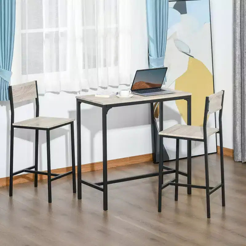 HOMCOM Set da 3 Pezzi Tavolo da Bar Industriale, Set da Pranzo per Cucina Altezza Bancone con Sgabelli da Bar per Piccoli Spazi, per Sala da Pranzo, Soggiorno, Appartamento