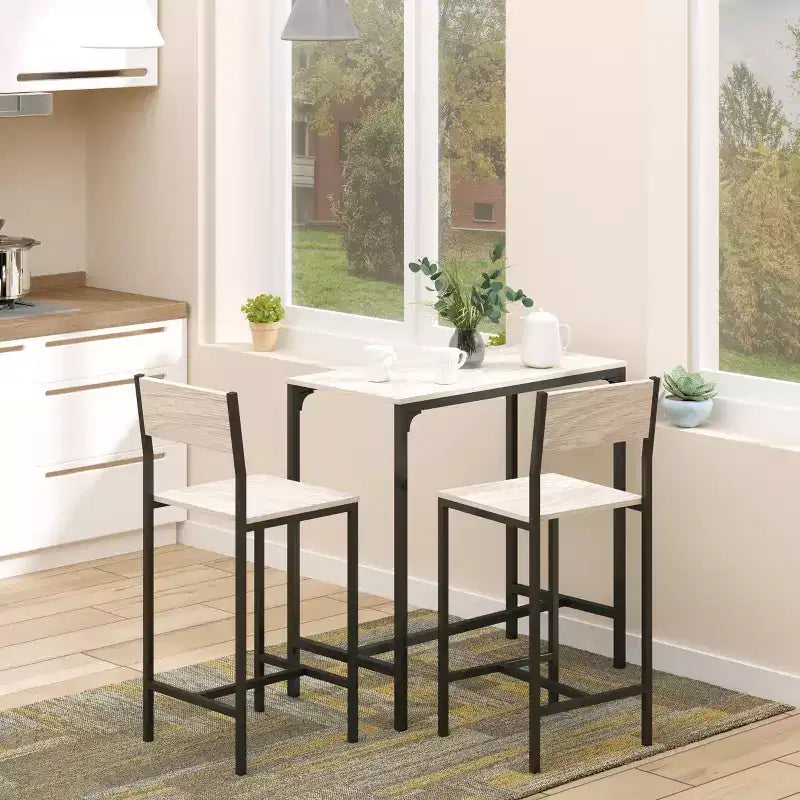 HOMCOM Set da 3 Pezzi Tavolo da Bar Industriale, Set da Pranzo per Cucina Altezza Bancone con Sgabelli da Bar per Piccoli Spazi, per Sala da Pranzo, Soggiorno, Appartamento
