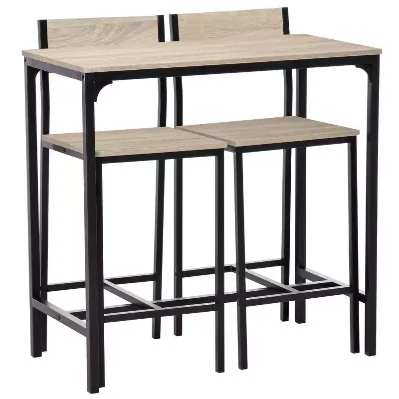 HOMCOM Set da 3 Pezzi Tavolo da Bar Industriale, Set da Pranzo per Cucina Altezza Bancone con Sgabelli da Bar per Piccoli Spazi, per Sala da Pranzo, Soggiorno, Appartamento