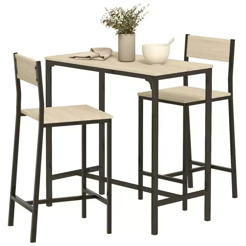 HOMCOM Set da 3 Pezzi Tavolo da Bar Industriale, Set da Pranzo per Cucina Altezza Bancone con Sgabelli da Bar per Piccoli Spazi, per Sala da Pranzo, Soggiorno, Appartamento