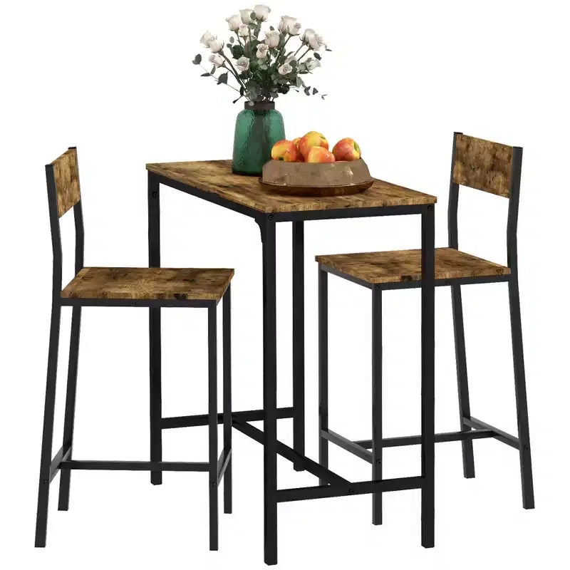 HOMCOM Set da 3 Pezzi Tavolo da Bar Industriale, Set da Pranzo per Cucina Altezza Bancone con Sgabelli da Bar per Piccoli Spazi, per Sala da Pranzo, Soggiorno, Appartamento