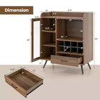 Costway Mobile Dispensa Cucina con Portabicchieri da Vino a 3 Scomparti, Scaffale Rimovibile, Anta in Vetro Temperato e Kit Antiribaltamento