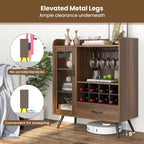 Costway Mobile Dispensa Cucina con Portabicchieri da Vino a 3 Scomparti, Scaffale Rimovibile, Anta in Vetro Temperato e Kit Antiribaltamento