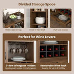 Costway Mobile Dispensa Cucina con Portabicchieri da Vino a 3 Scomparti, Scaffale Rimovibile, Anta in Vetro Temperato e Kit Antiribaltamento