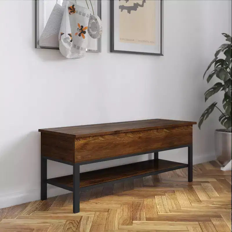 Panca contenitore Flash Furniture Wyatt Farmhouse con ripiano inferiore, perfetta per l'ingresso, il ripostiglio o la camera da letto