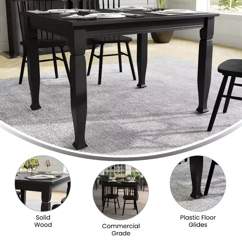 Flash Furniture Grace, tavolo da pranzo in legno massello con gambe in legno tornite, tavolo rettangolare in legno resistente di grado commerciale per 4 persone